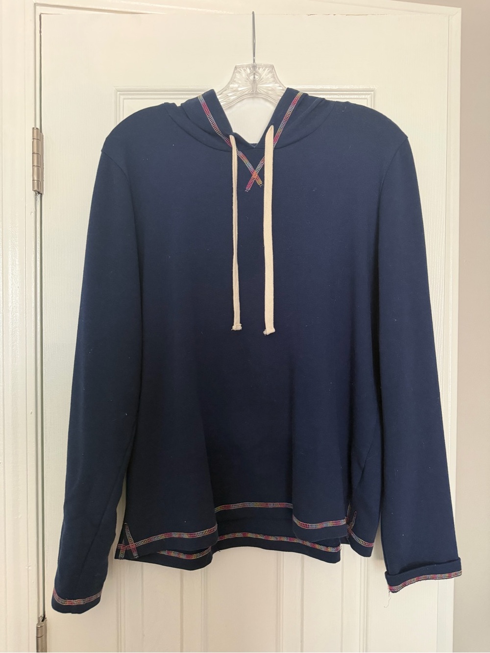 Navy Hoodie Sweater with Contrast Trim
